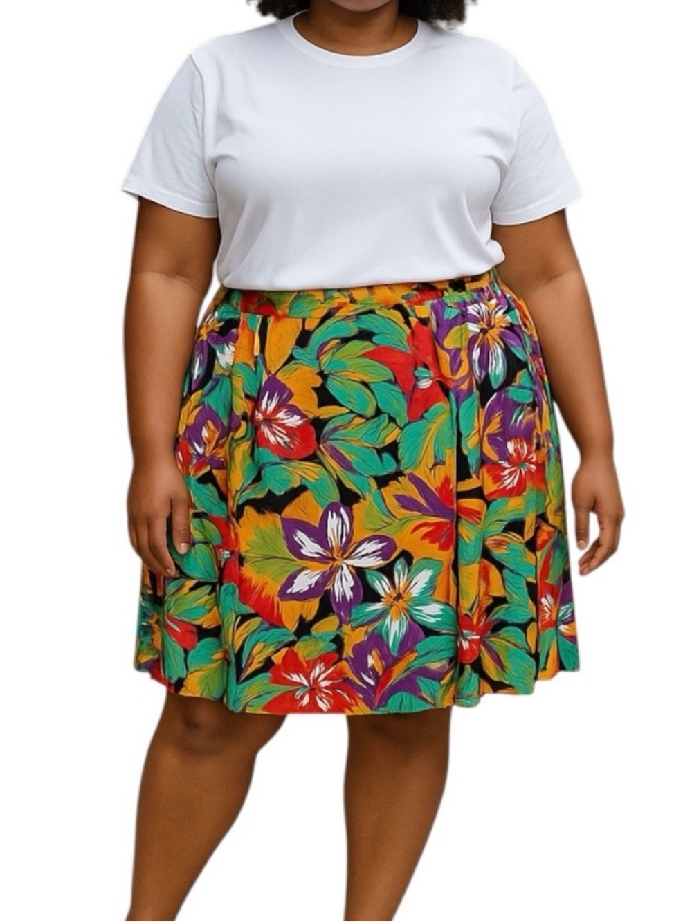 Vintage Andrea Gayle Vintage Tropical Print Plus Size Skirt Size 16